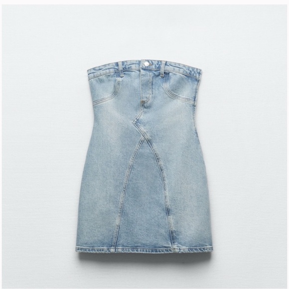 Zara Women’s Strapless Denim Dress Size Medium - Picture 3 of 11